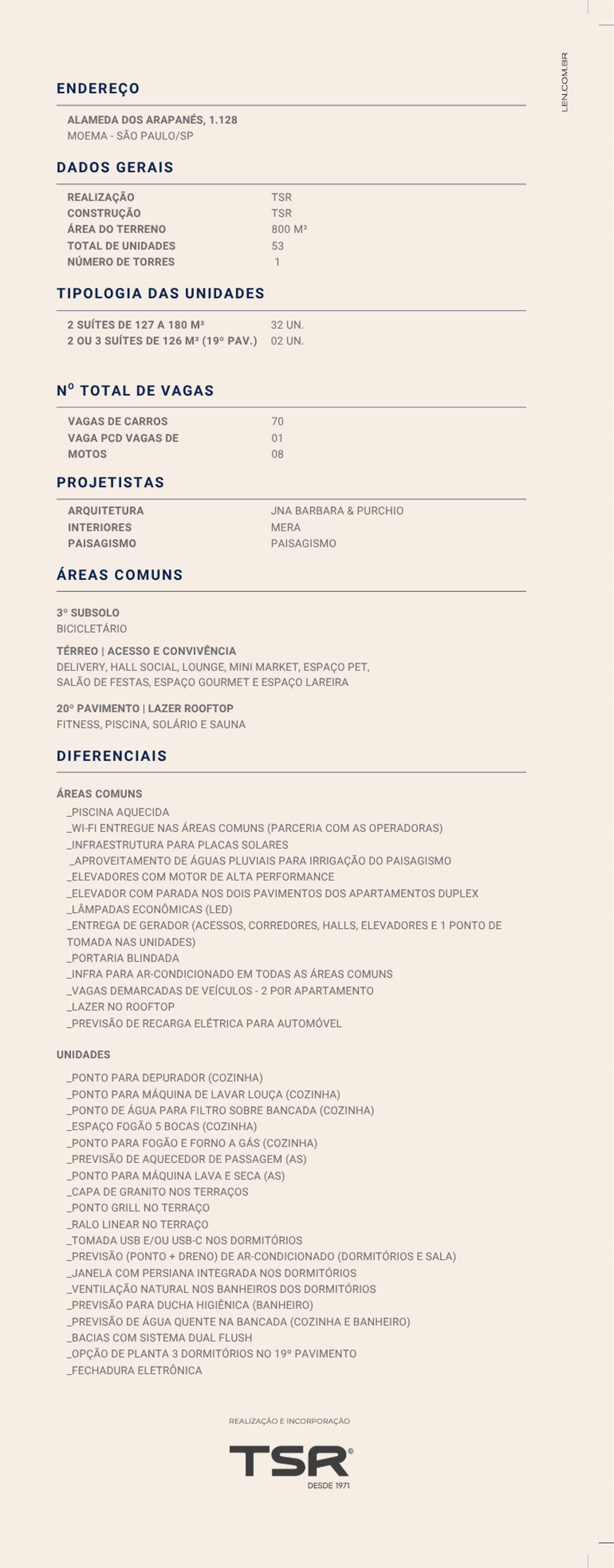 Ficha técnica do empreendimento Artspace Moema