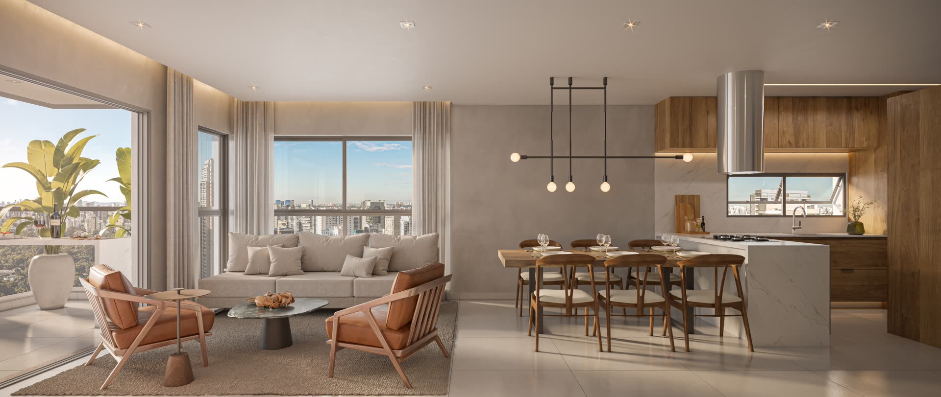 Perspectiva artística do Living de 126m²