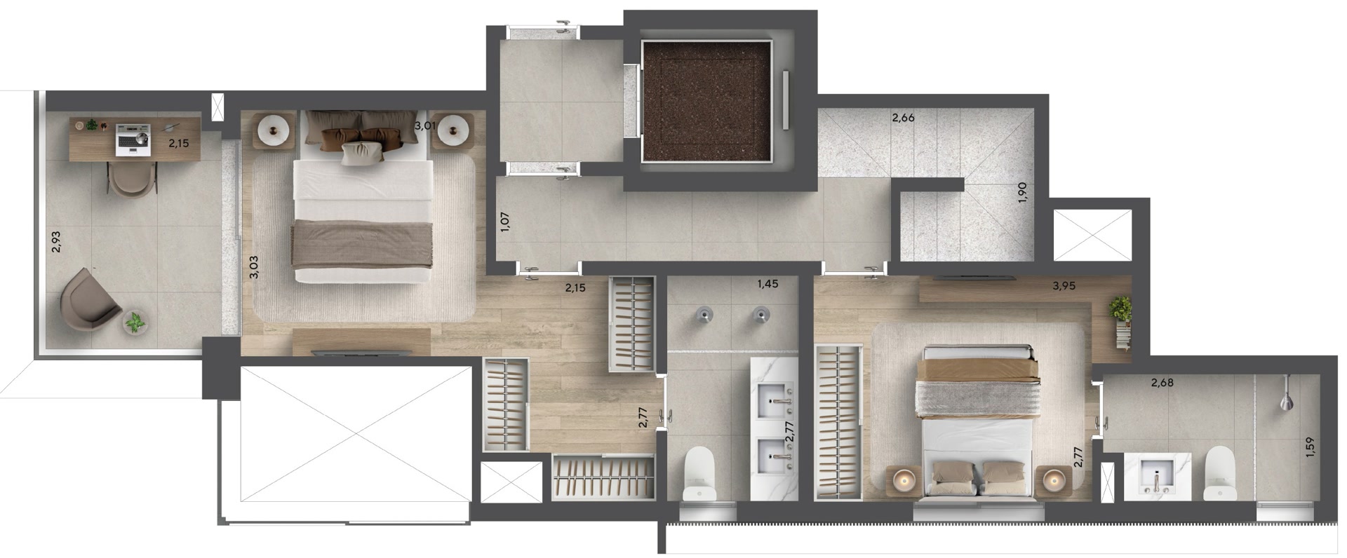 Planta garden duplex — pavimento superior 179 m²