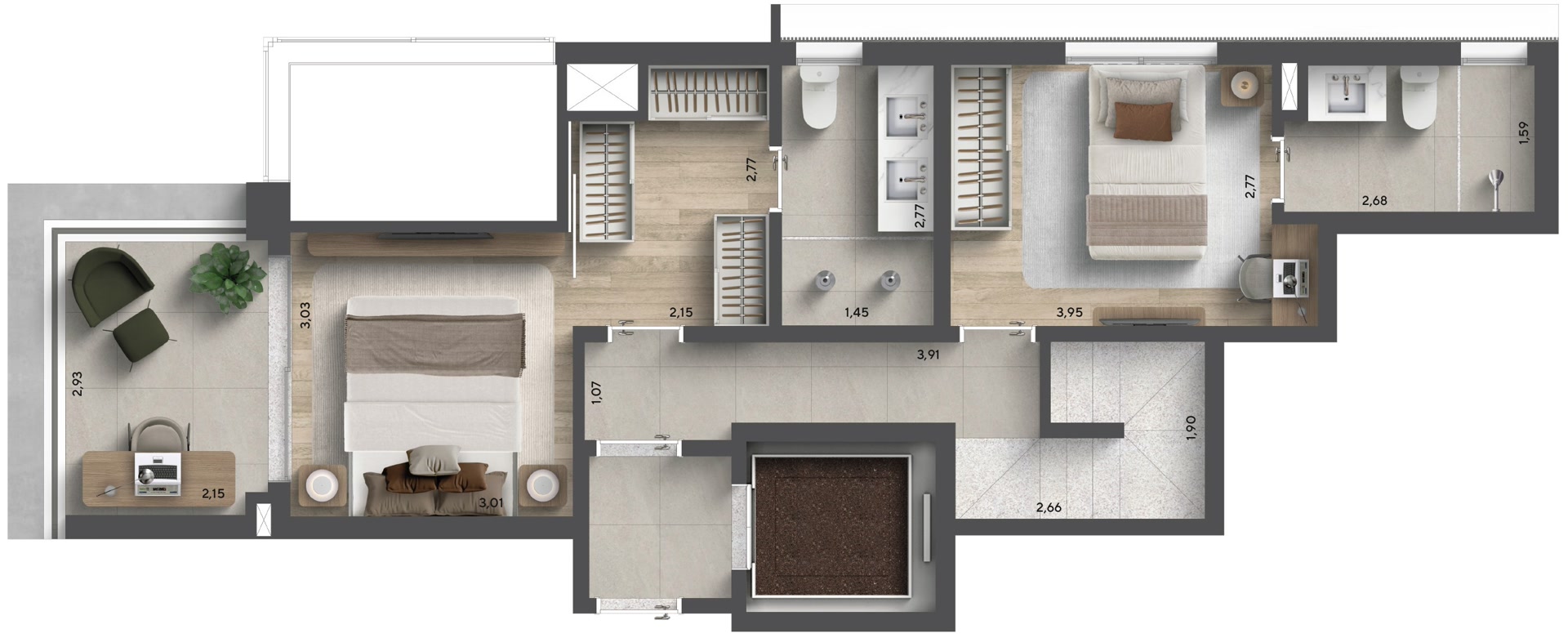 Planta garden duplex — pavimento superior 180 m²