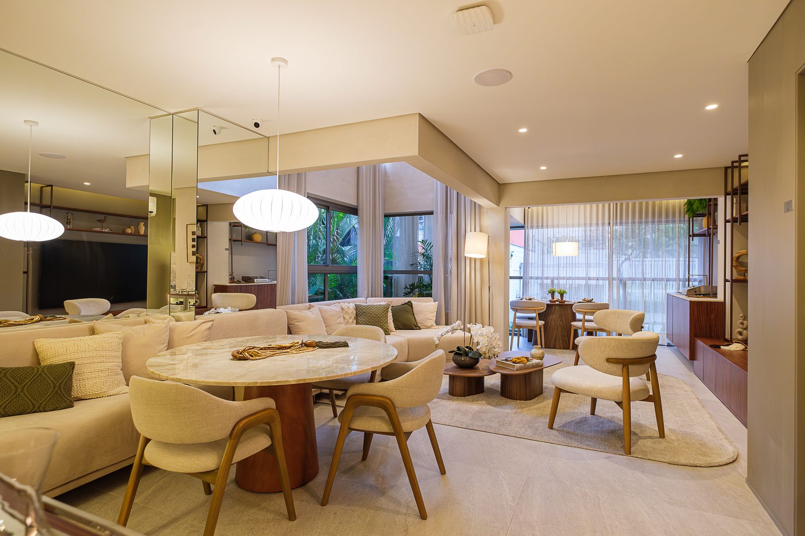 Living integrado do apartamento decorado