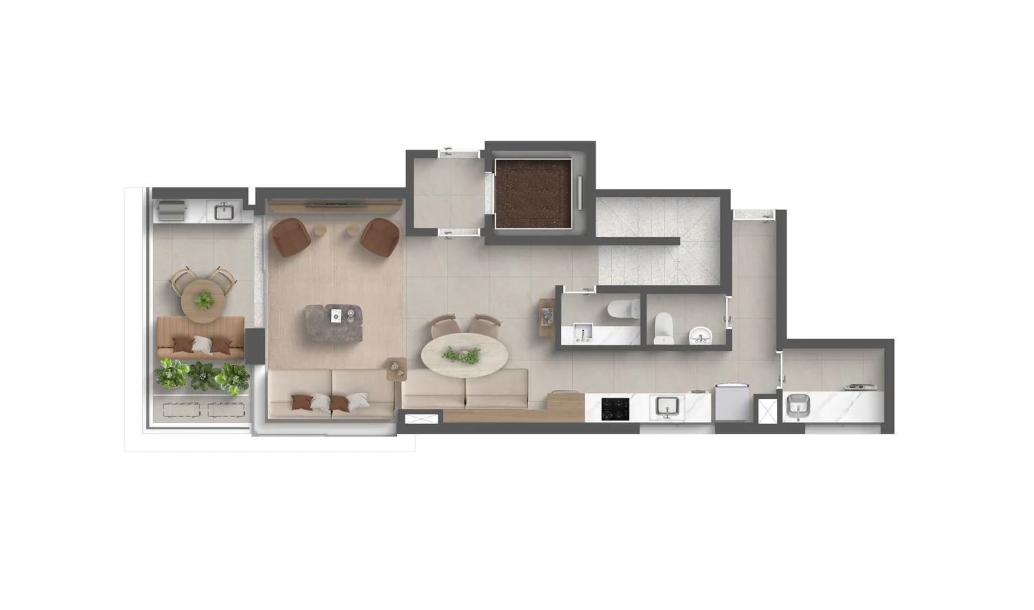 Planta duplex 2 suítes 127 m² piso inferior