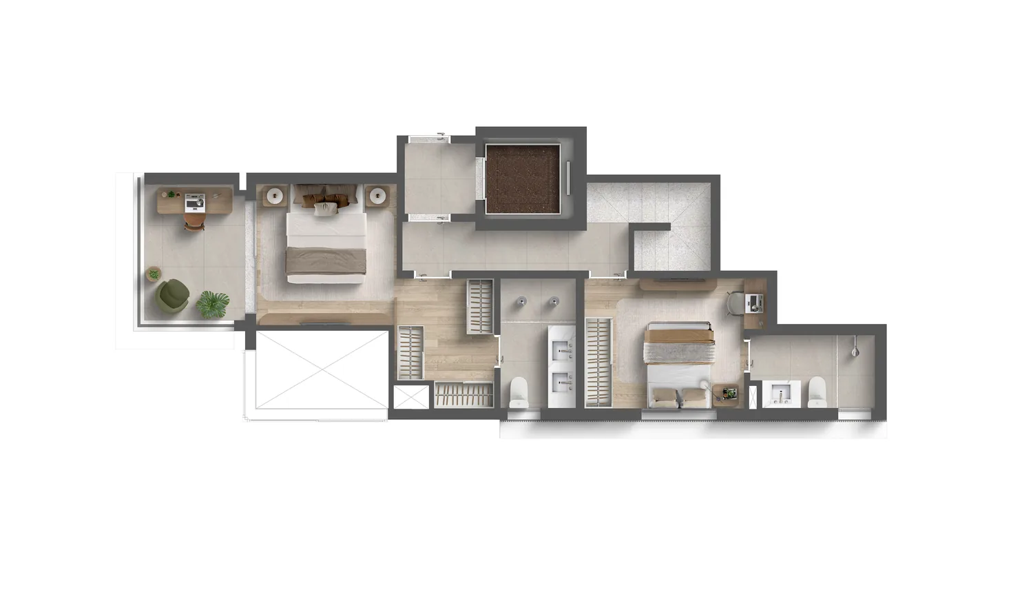 Planta duplex 2 suítes 127 m² piso superior