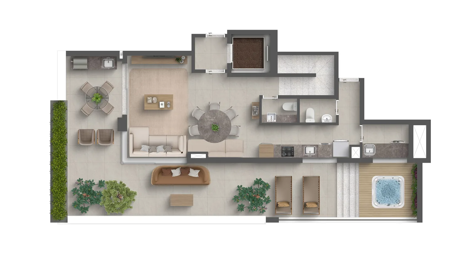 Planta duplex 2 suítes garden 179 m² piso inferior