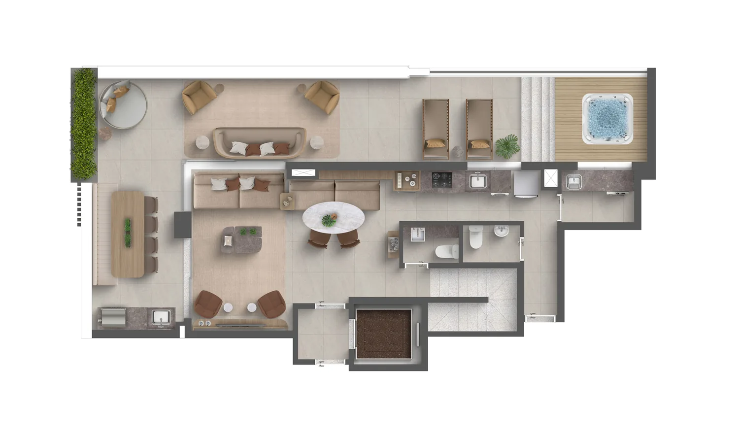 Planta duplex 2 suítes garden 180 m² piso inferior